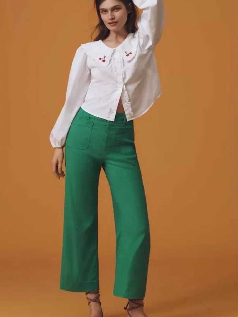 Green Wide-Leg High-Rise Pants for Women